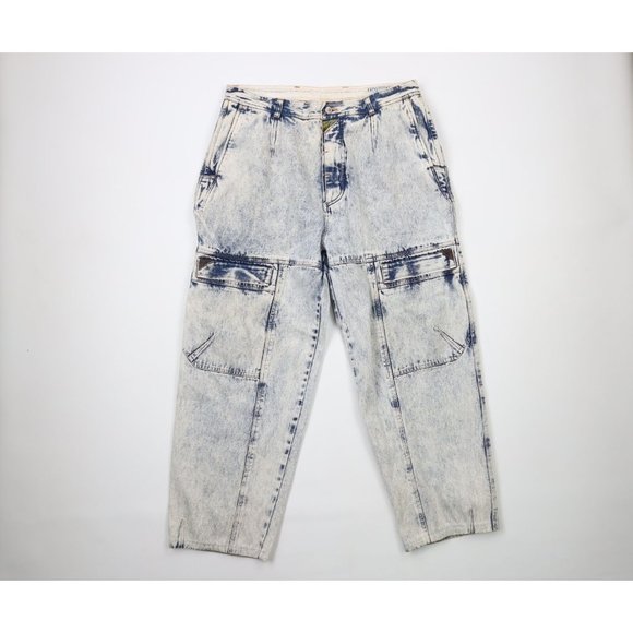 Vintage 90s Streetwear Mens 38x29 Distressed Acid Wash Wide Leg